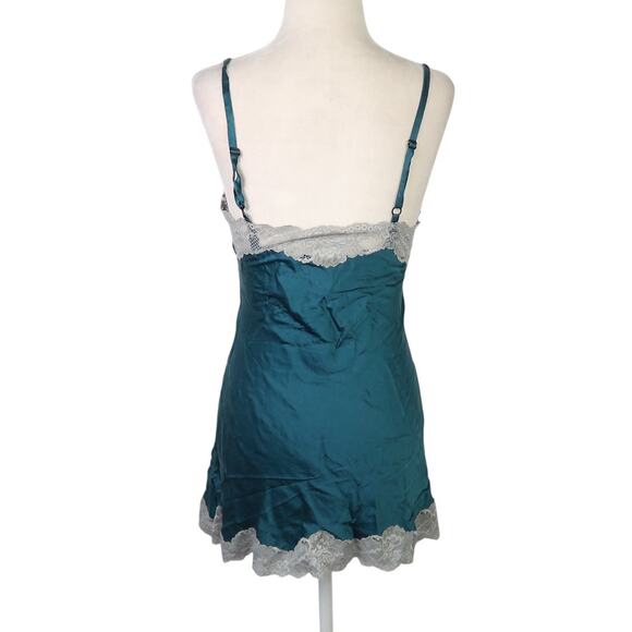 Vintage 90s Teal Green Silk Babydoll Slip Dress Nighty Lingerie S - Picture 4 of 4